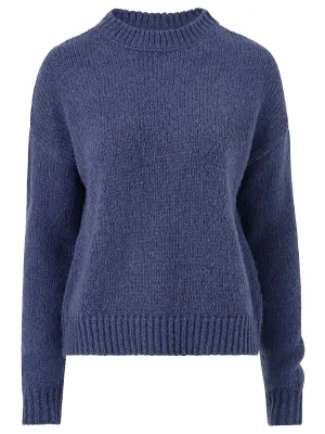 Ladies Blue Petronella Wool Blend Ribbed Knit Jumper