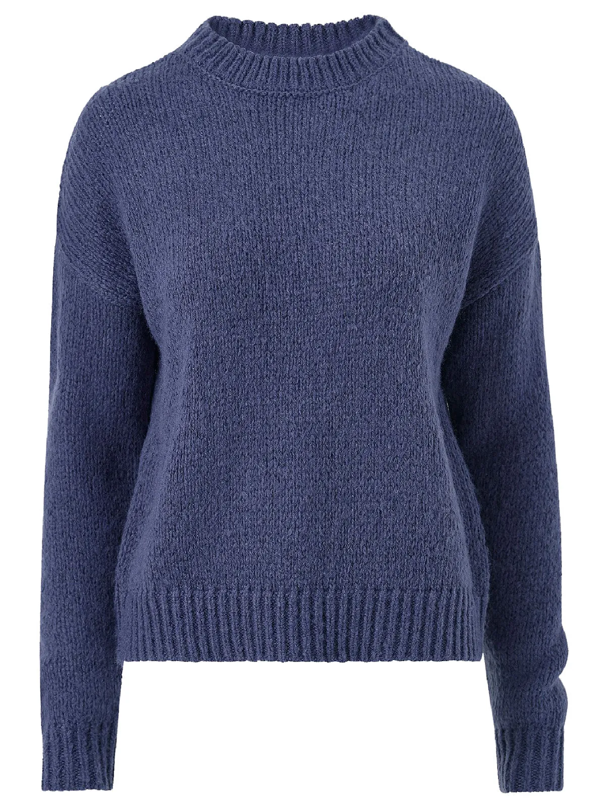 Ladies Blue Petronella Wool Blend Ribbed Knit Jumper
