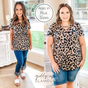 Last Chance Size Small | Keep Things Simple Leopard V Neck Tee Shirt in Mocha Brown