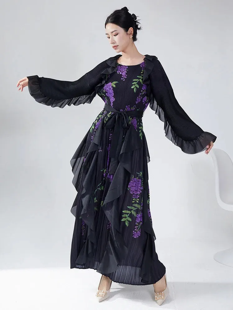 Luxury Truly Pleated Ruffled Midi Dress