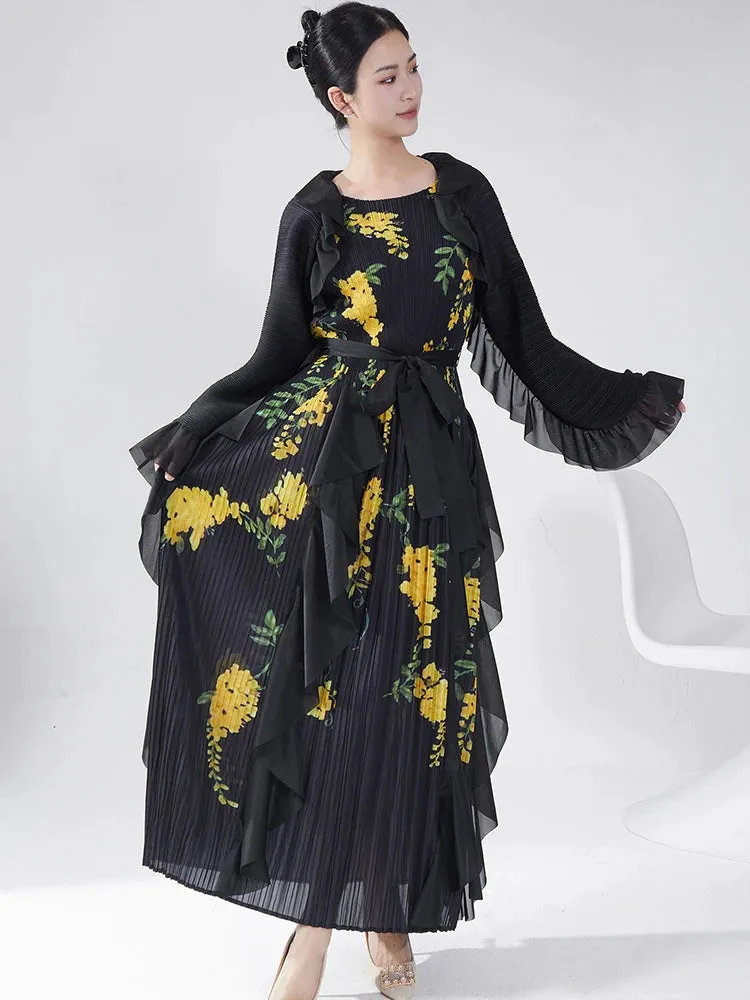Luxury Truly Pleated Ruffled Midi Dress