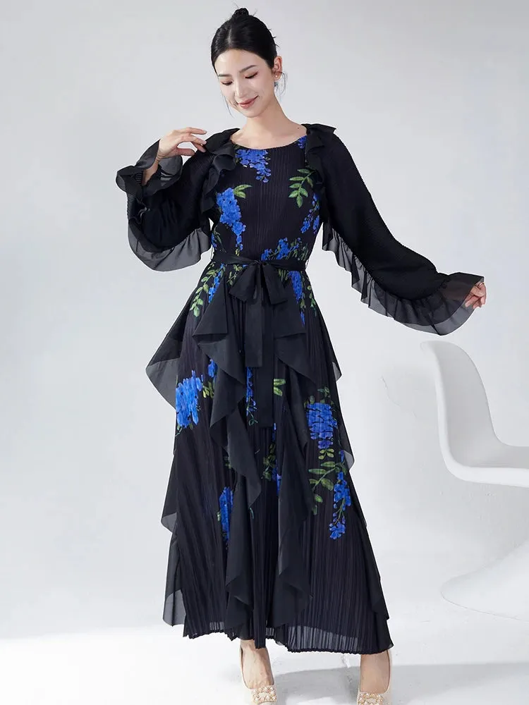 Luxury Truly Pleated Ruffled Midi Dress