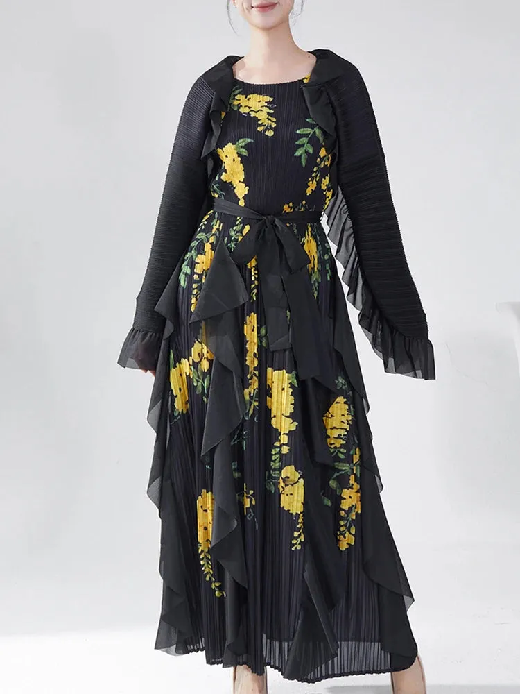 Luxury Truly Pleated Ruffled Midi Dress