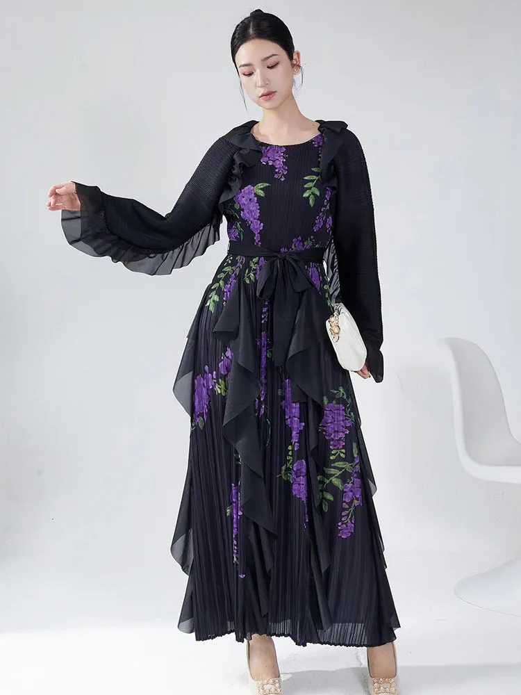 Luxury Truly Pleated Ruffled Midi Dress