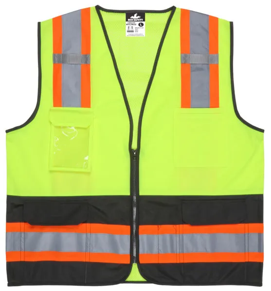 MCR Safety Lime,Class2,Black Bttm,Zip,Mesh X2