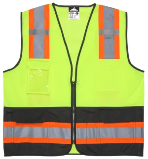 MCR Safety Lime,Class2,Black Bttm,Zip,Mesh X2