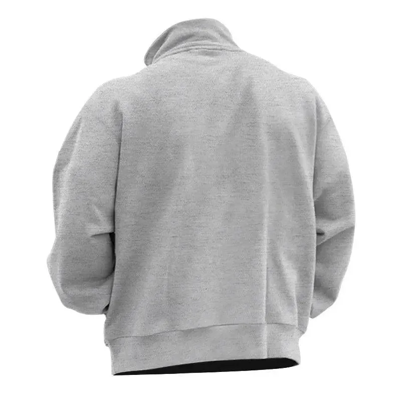 Men’s Large Size Winter Plush Half-Zip Pullover – Casual Stand-Up Collar Hoodie