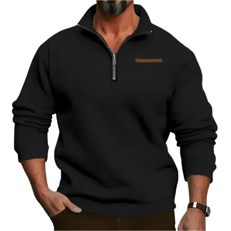 Men’s Large Size Winter Plush Half-Zip Pullover – Casual Stand-Up Collar Hoodie