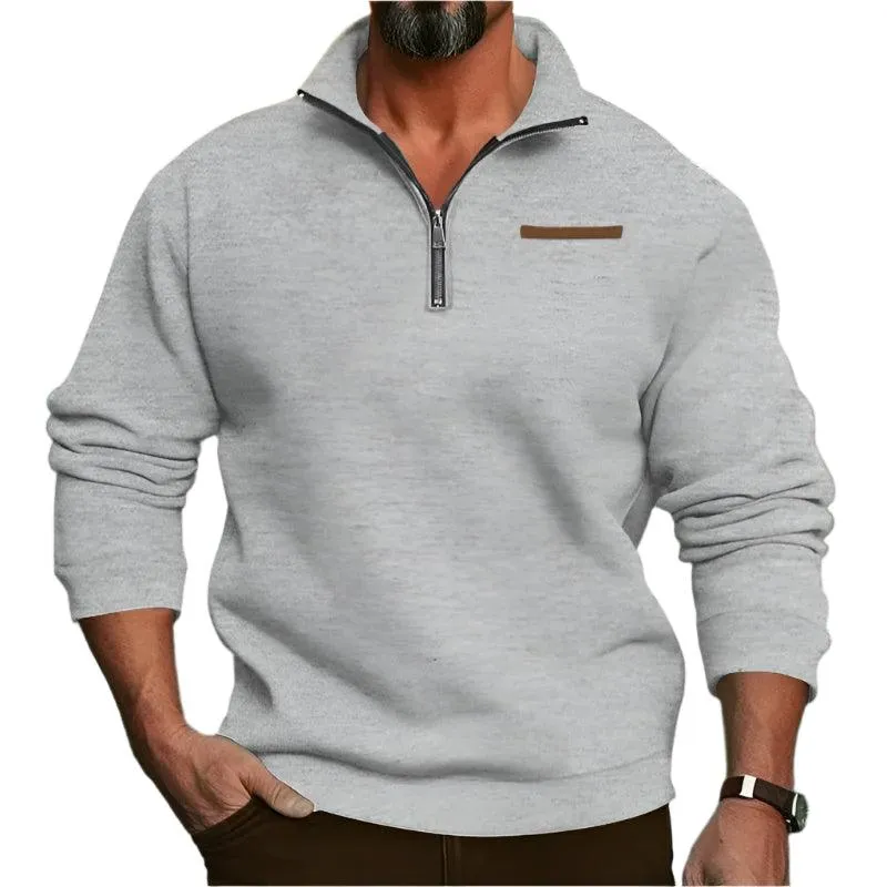 Men’s Large Size Winter Plush Half-Zip Pullover – Casual Stand-Up Collar Hoodie