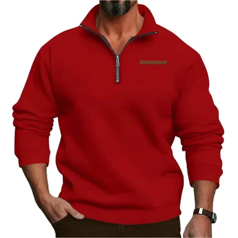 Men’s Large Size Winter Plush Half-Zip Pullover – Casual Stand-Up Collar Hoodie