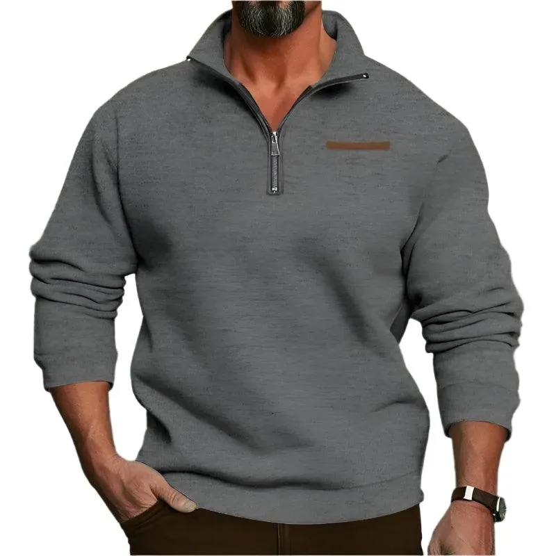 Men’s Large Size Winter Plush Half-Zip Pullover – Casual Stand-Up Collar Hoodie