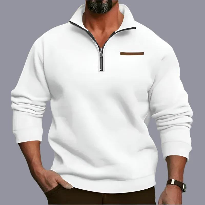 Men’s Large Size Winter Plush Half-Zip Pullover – Casual Stand-Up Collar Hoodie