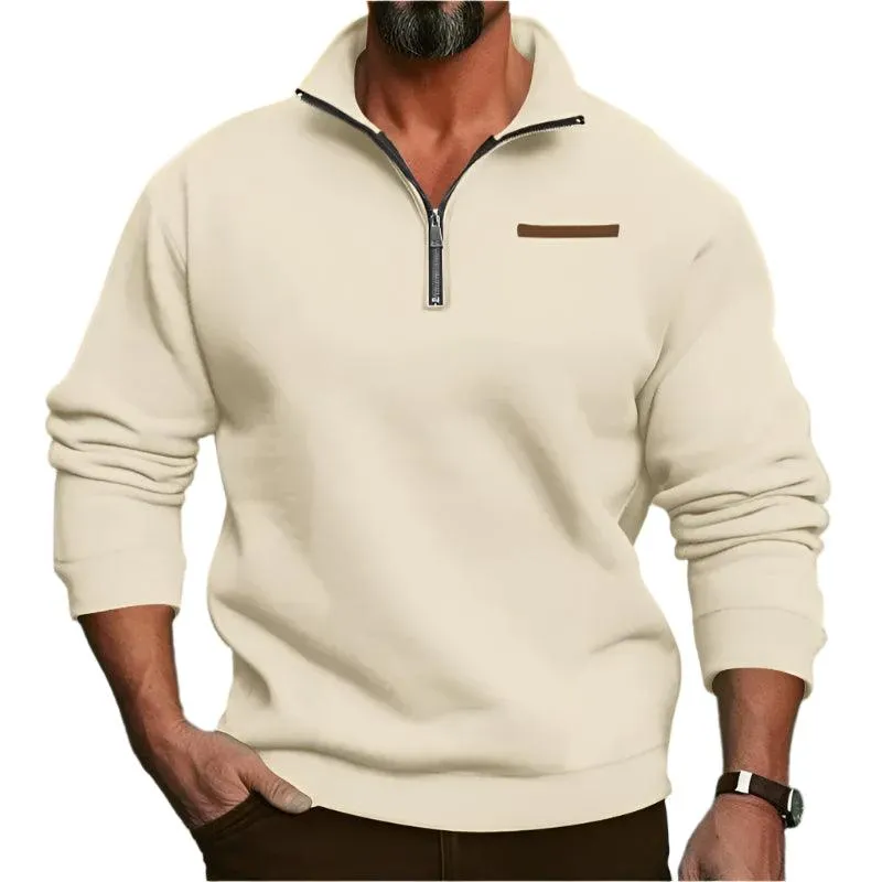 Men’s Large Size Winter Plush Half-Zip Pullover – Casual Stand-Up Collar Hoodie