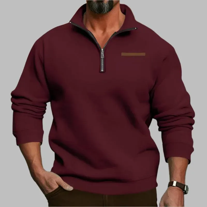 Men’s Large Size Winter Plush Half-Zip Pullover – Casual Stand-Up Collar Hoodie