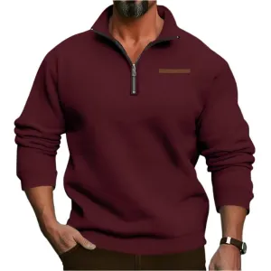 Men’s Large Size Winter Plush Half-Zip Pullover – Casual Stand-Up Collar Hoodie