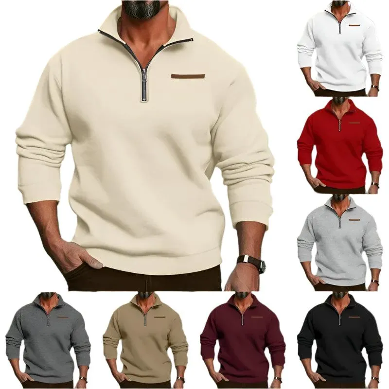 Men’s Large Size Winter Plush Half-Zip Pullover – Casual Stand-Up Collar Hoodie