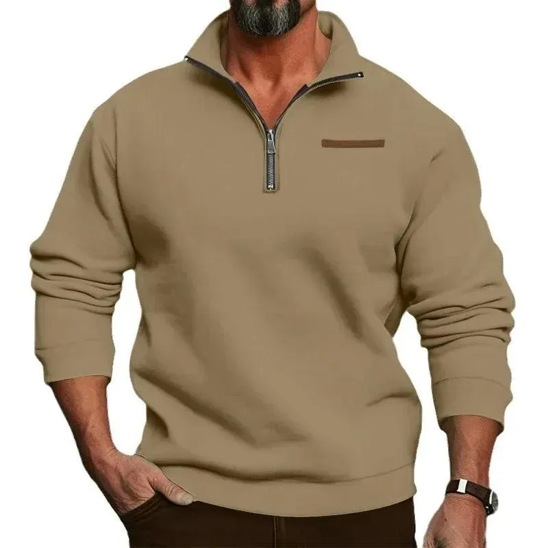 Men’s Large Size Winter Plush Half-Zip Pullover – Casual Stand-Up Collar Hoodie