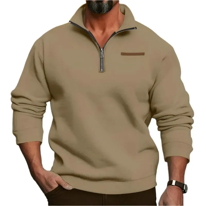 Men’s Large Size Winter Plush Half-Zip Pullover – Casual Stand-Up Collar Hoodie