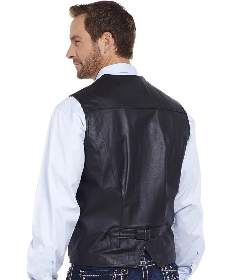 MEN'S SNAP FRONT LEATHER VEST in BLACK