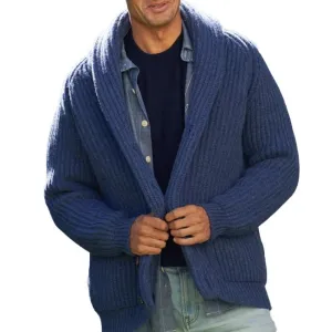 Men's Vintage Solid Color Shawl Collar Cardigan 56826976Y