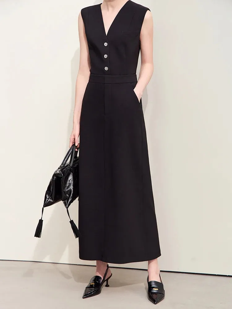 Minimalism V Neck Dress Vests