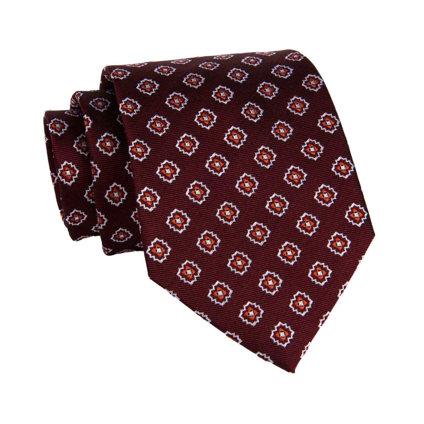 Monterey Foulard Silk Tie, Burgundy / Orange