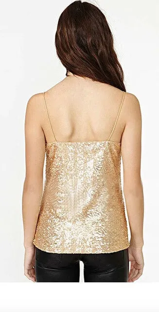 Pure Color Sequins V-neck Suede Sleeveless Vest
