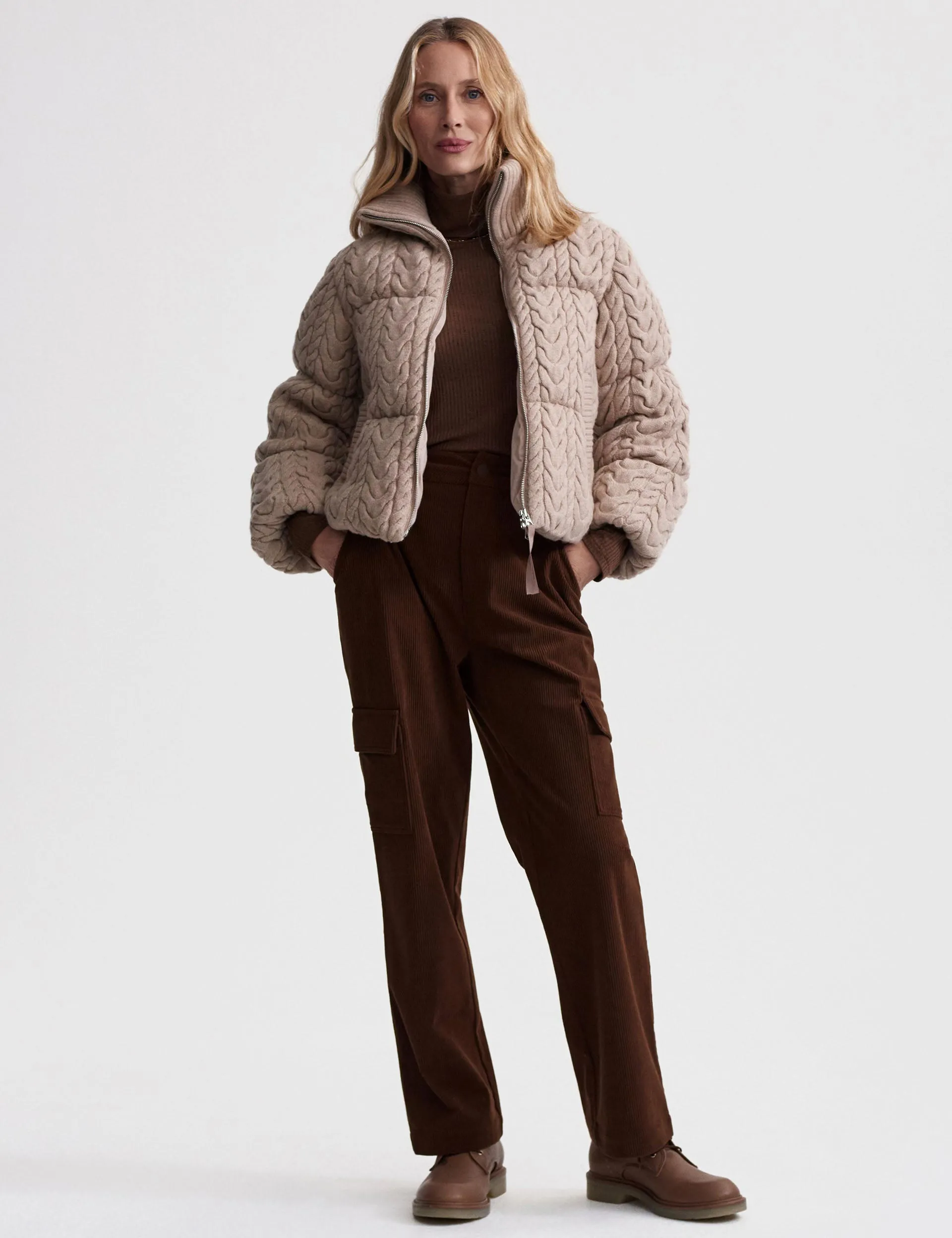 Reggie Cable Knit Puffer - Light Taupe