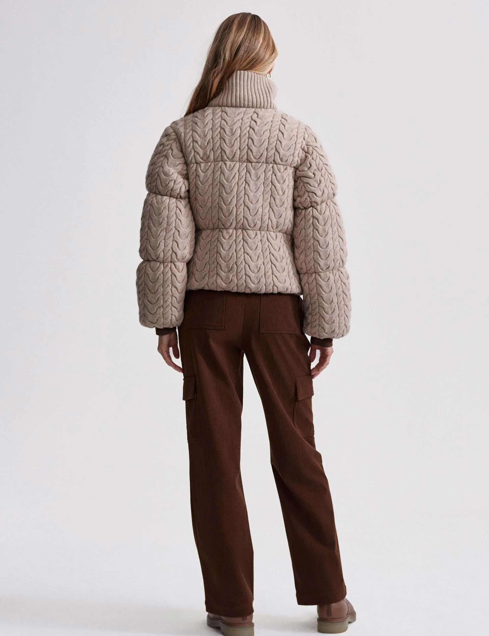 Reggie Cable Knit Puffer - Light Taupe
