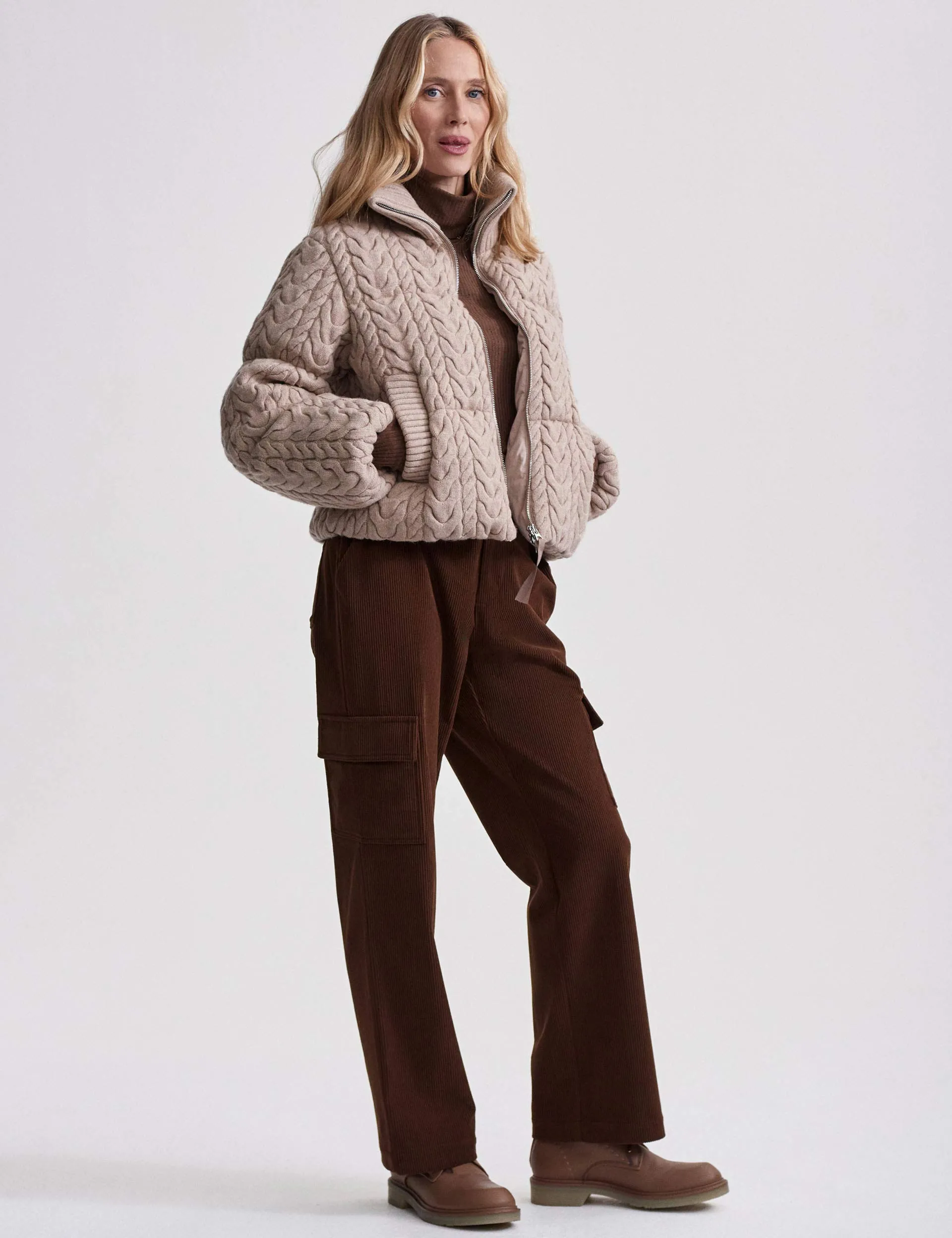 Reggie Cable Knit Puffer - Light Taupe