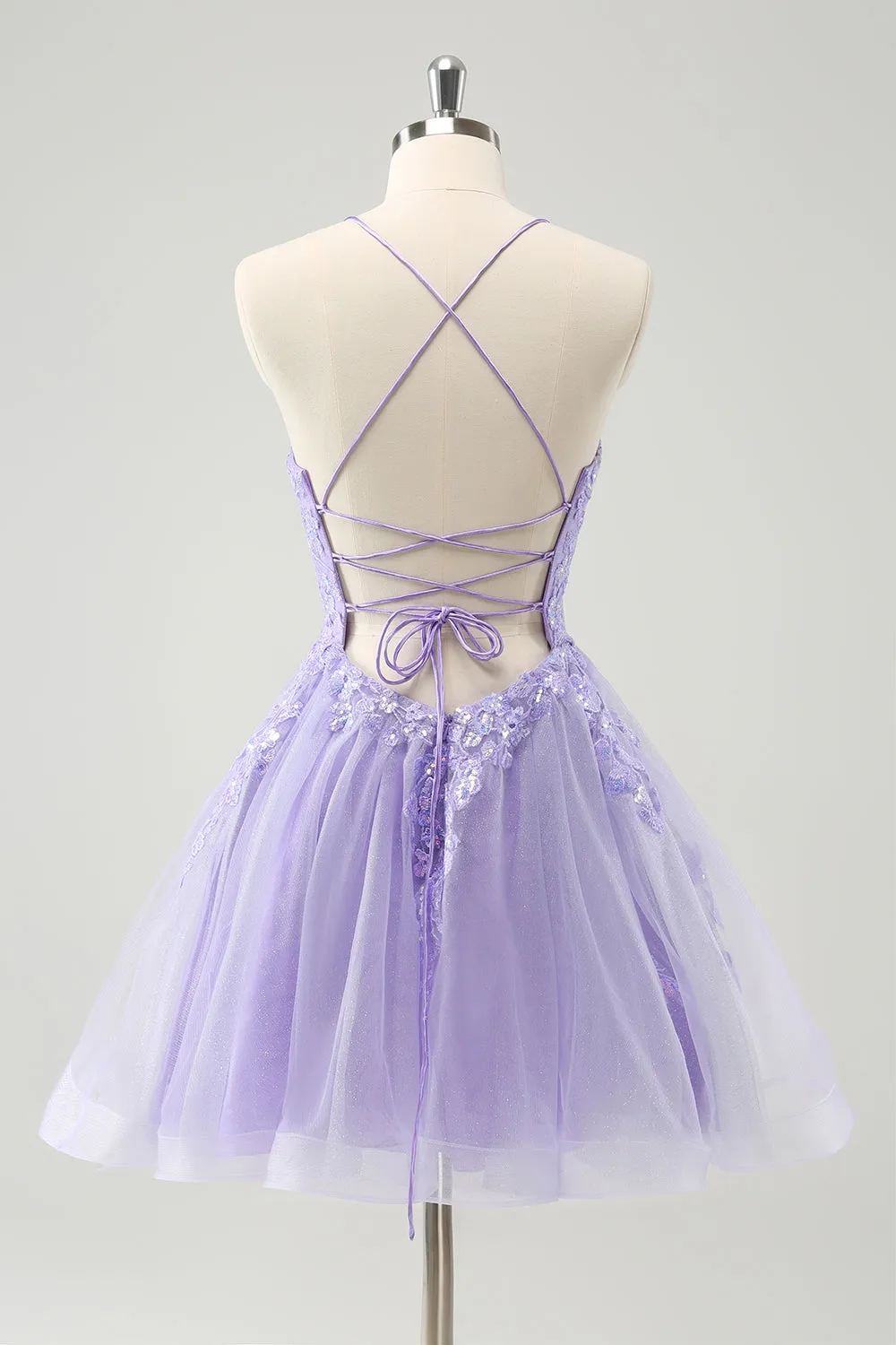 Sparkly Lilac A Line Sequined Pleated Floral Appliques Mini Dress