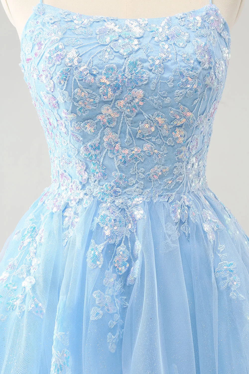 Sparkly Lilac A Line Sequined Pleated Floral Appliques Mini Dress