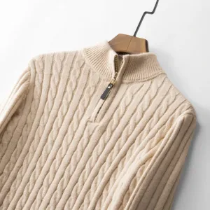 Toleet Y2K Street Style Boutique Men's Solid Color Turtleneck Top Autumn and Winter Thermal Zipper Pullover Sweater Stretch Sweater