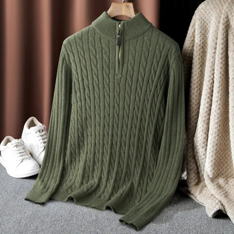Toleet Y2K Street Style Boutique Men's Solid Color Turtleneck Top Autumn and Winter Thermal Zipper Pullover Sweater Stretch Sweater