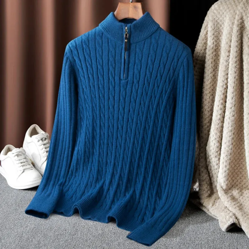 Toleet Y2K Street Style Boutique Men's Solid Color Turtleneck Top Autumn and Winter Thermal Zipper Pullover Sweater Stretch Sweater