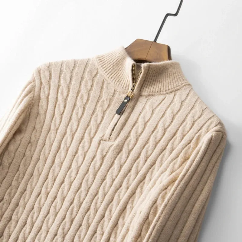 Toleet Y2K Street Style Boutique Men's Solid Color Turtleneck Top Autumn and Winter Thermal Zipper Pullover Sweater Stretch Sweater