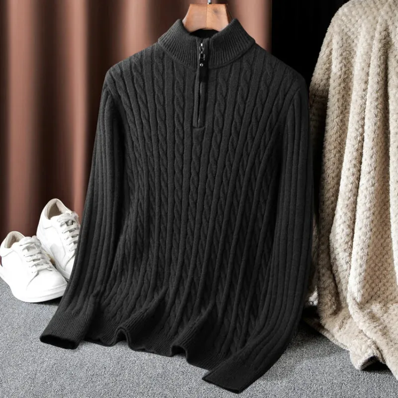 Toleet Y2K Street Style Boutique Men's Solid Color Turtleneck Top Autumn and Winter Thermal Zipper Pullover Sweater Stretch Sweater