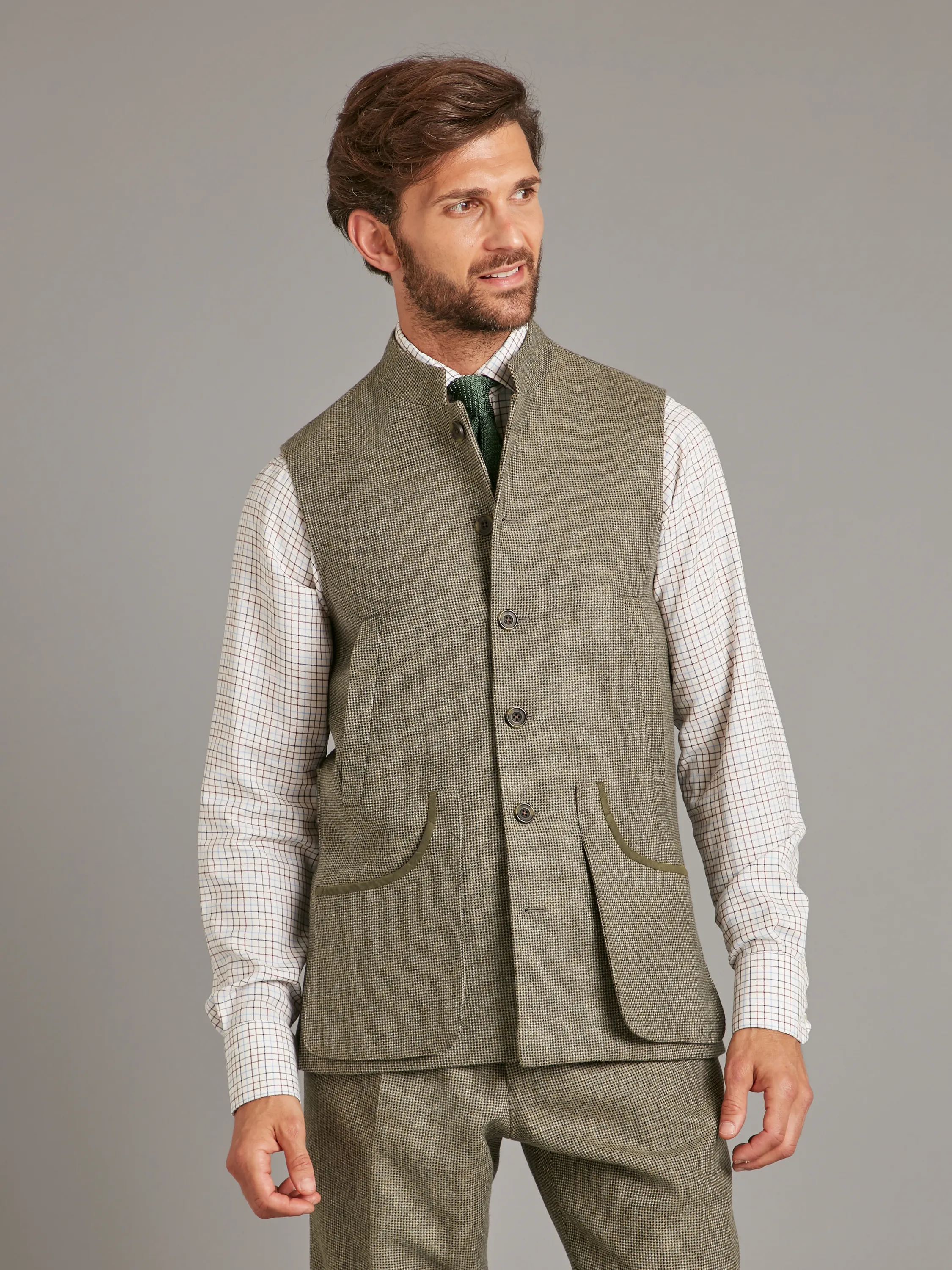 Vest - Sage Nailhead Tweed