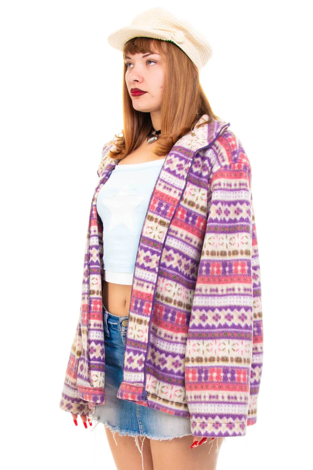 Vintage 90's Pastel Winter Wonderland Zip Up Sweater - OSFM