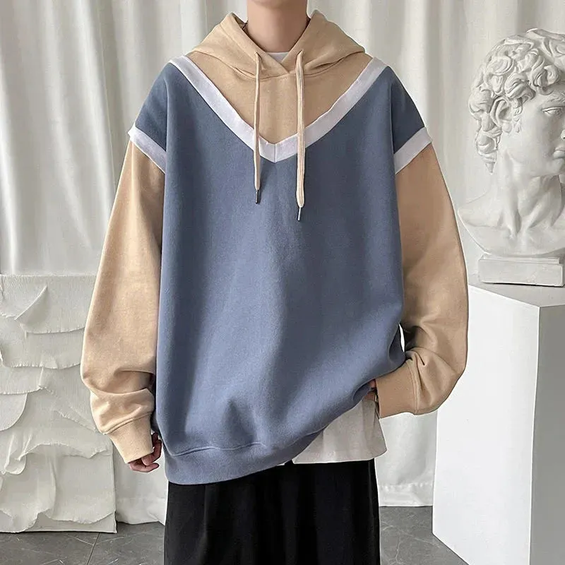 xiangtuibao  -  Men's Keep Warm Hoodies Cotton Casual Clothes Coats Oversized Sweatshirts Color Matching Trend Pullover Big Size M-5XL