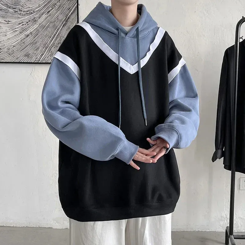 xiangtuibao  -  Men's Keep Warm Hoodies Cotton Casual Clothes Coats Oversized Sweatshirts Color Matching Trend Pullover Big Size M-5XL