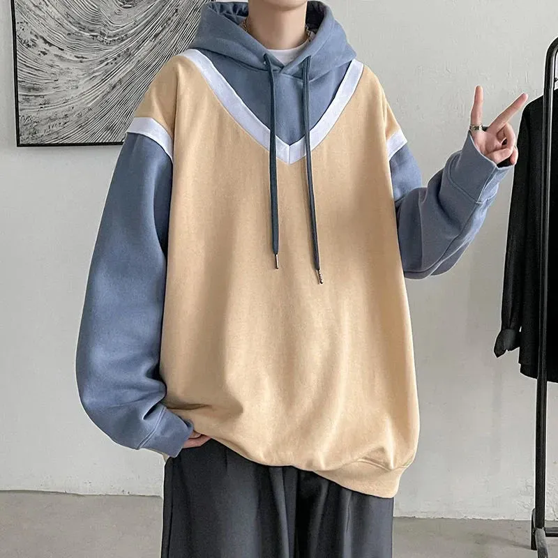 xiangtuibao  -  Men's Keep Warm Hoodies Cotton Casual Clothes Coats Oversized Sweatshirts Color Matching Trend Pullover Big Size M-5XL