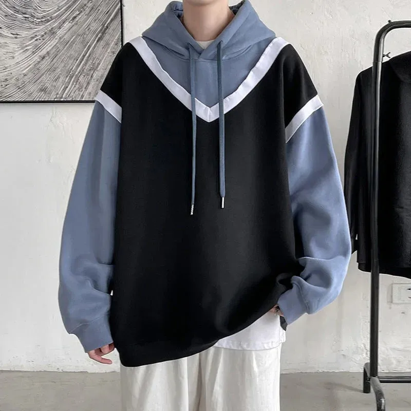 xiangtuibao  -  Men's Keep Warm Hoodies Cotton Casual Clothes Coats Oversized Sweatshirts Color Matching Trend Pullover Big Size M-5XL